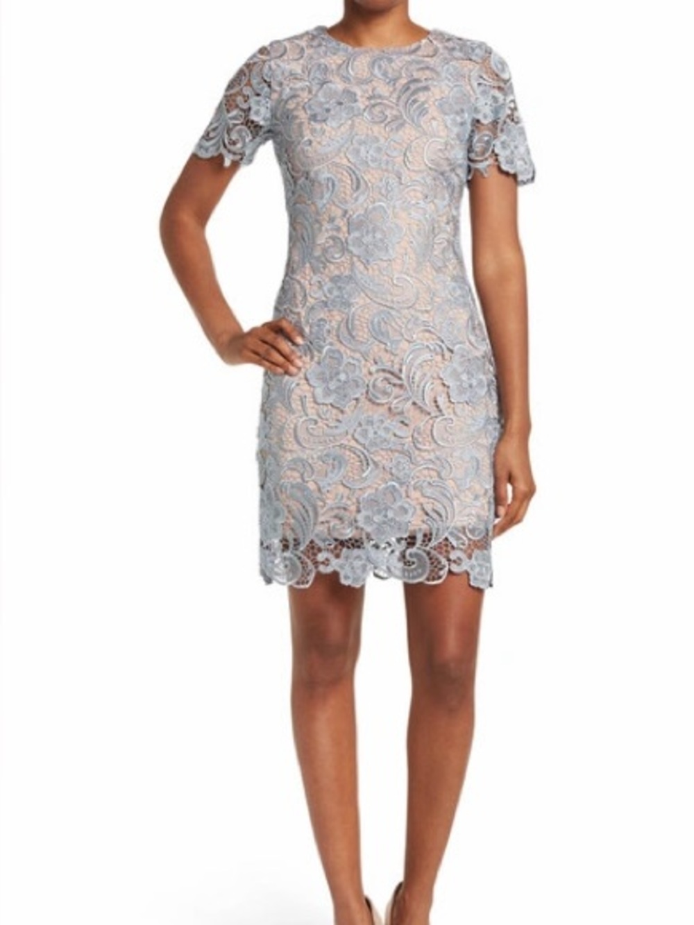 Dress the Population Light Blue Lace Mini Dress with Blush Lining